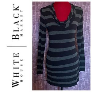 Black & Grey Stripe Cowlneck Tunic